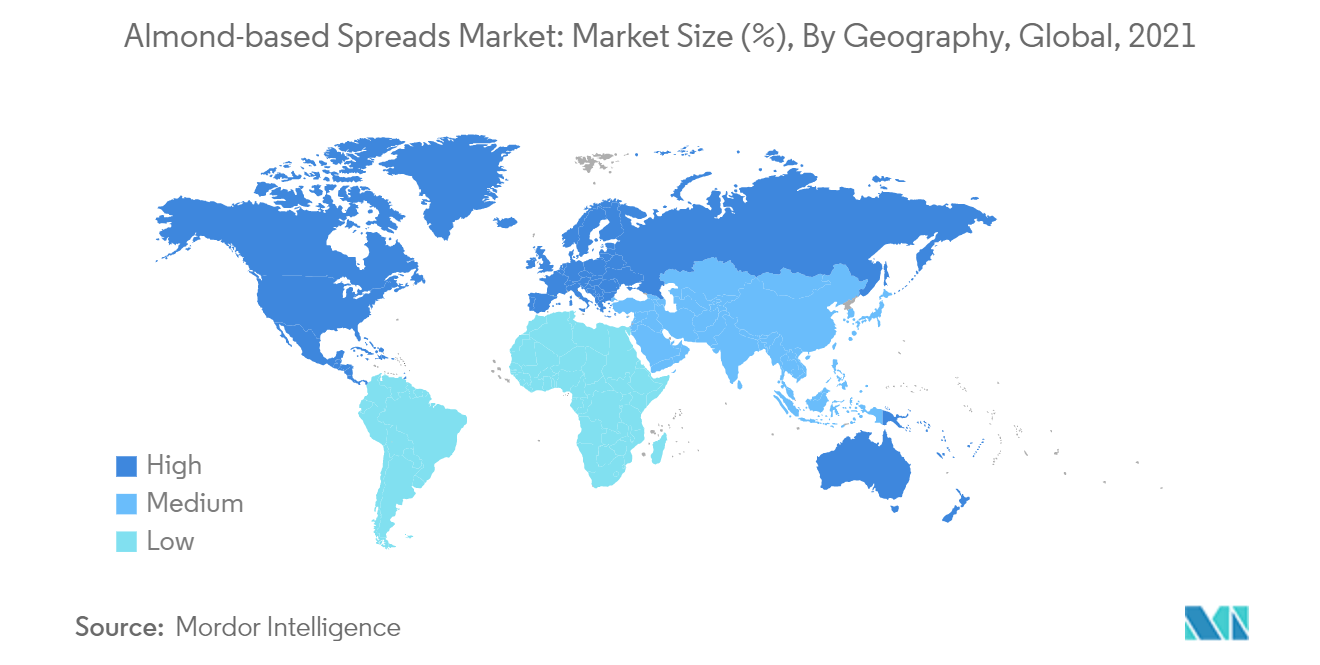 Almond-based Spreads Market Trends Almond-based Spreads Market: Market Size (%), By Geography, Global, 2021