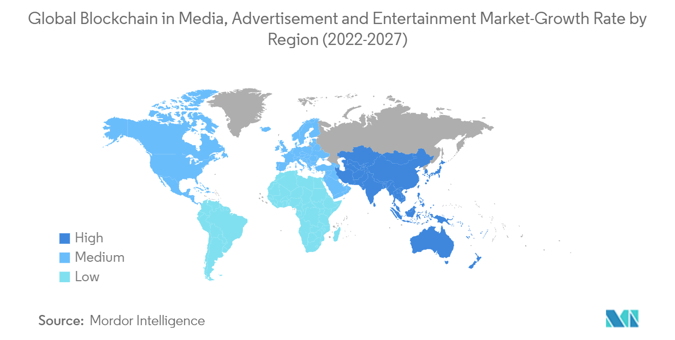Blockchain in Media, Advertising, and Entertainment Market Trends Blockchain in Media, Advertising, and Entertainment Market - Global Blockchain in Media, Advertisement and Entertainment Market-Growth Rate by Region (2022-2027)