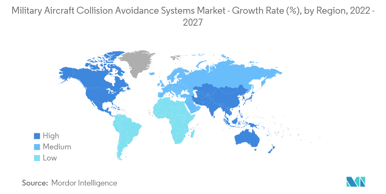 Military Aircraft Collision Avoidance Systems Market Trends Military Aircraft Collision Avoidance Systems Market - Growth Rate (%), by Region, 2022-2027